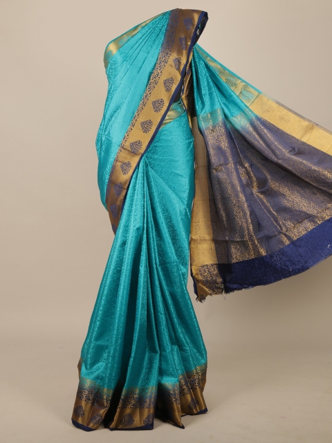 

Pothys Blue & Gold-Toned Floral Zari Jute Silk Saree