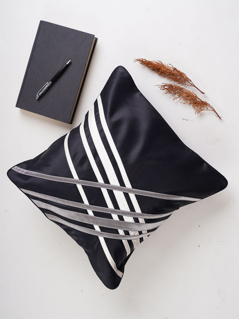 

Folkstorys Black & White Striped Satin Square Cushion Cover
