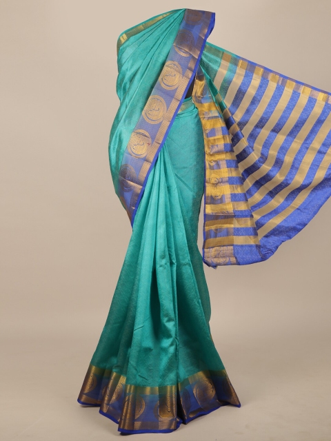 

Pothys Blue & Gold-Toned Woven Design Jute Silk Saree