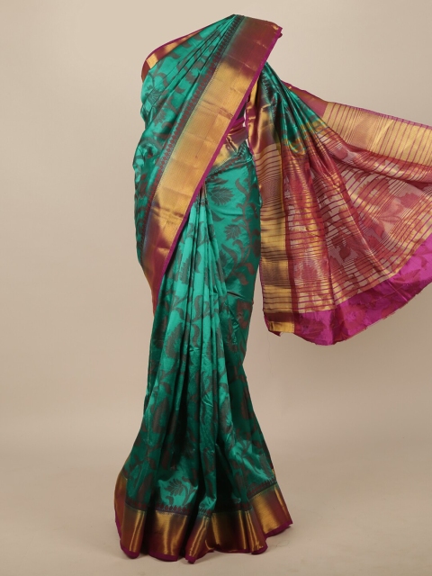 

Pothys Green & Gold-Toned Woven Design Jute Silk Saree