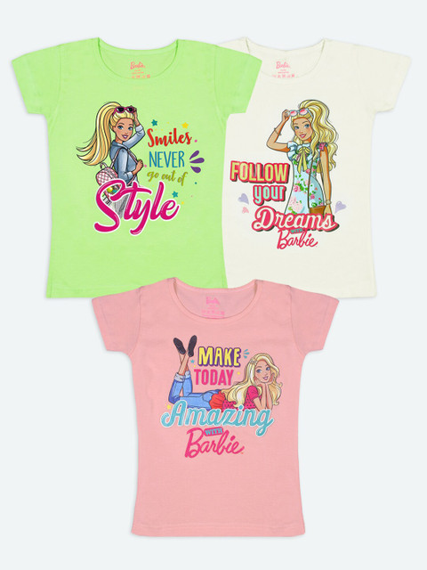 

Barbie Girls Pack of 3 Multicoloured Typography Printed Applique T-shirt, Multi