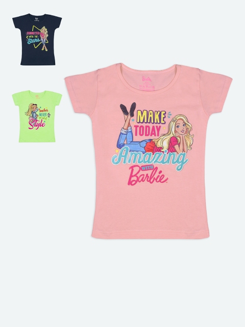 Barbie Girls Set of 3 Multicoloured Typography Printed Pure Cotton T-shirt, Multi