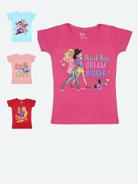 

Barbie Girls Multicoloured Pack of 4 Barbie Character Printed T-shirts, Multi