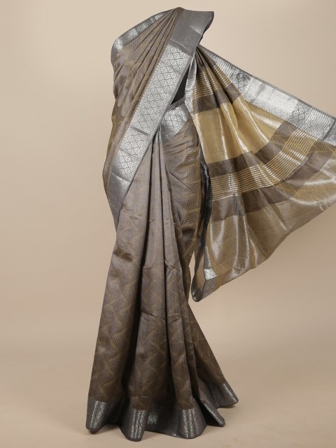 

Pothys Grey & Silver-Toned Woven Design Jute Silk Saree