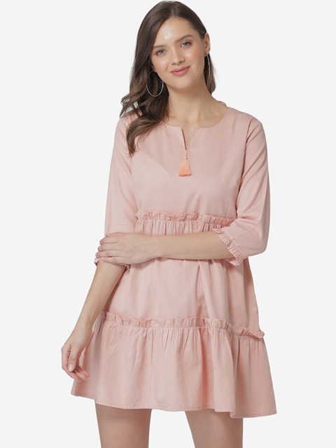 

Modriba Women Peach-Coloured Fit and Flare Mini Dress