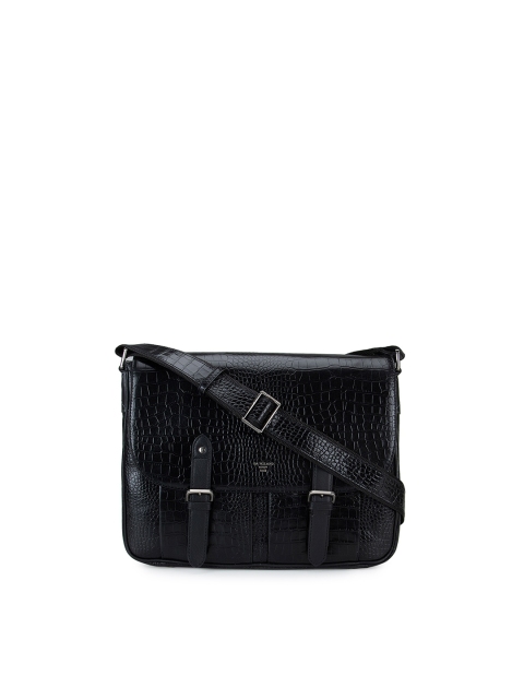 

Da Milano Men Black Animal Textured Leather Messenger Bag