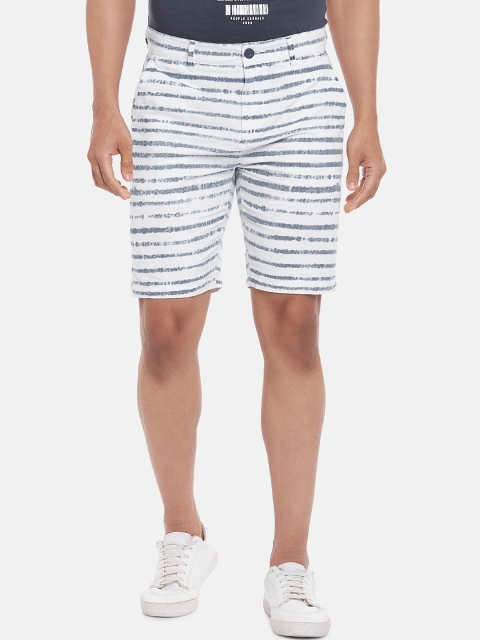 

People Men White Striped Mid-Rise Regular Shorts