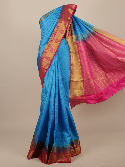 

Pothys Blue & Pink Woven Design Jute Silk Saree