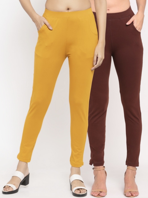 

NEUDIS Women Pack Of 2 Solid Ankle-Length Leggings, Brown