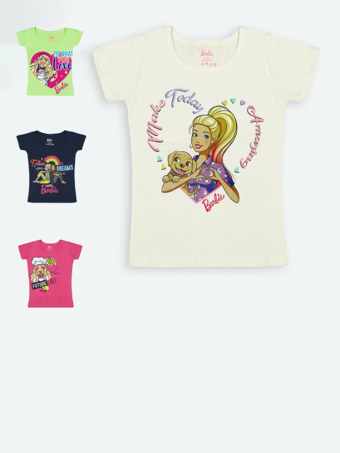 

Barbie Girls Pack Of 4 Multicoloured Barbie Graphic Printed Cotton Pure Cotton T-shirts, Multi
