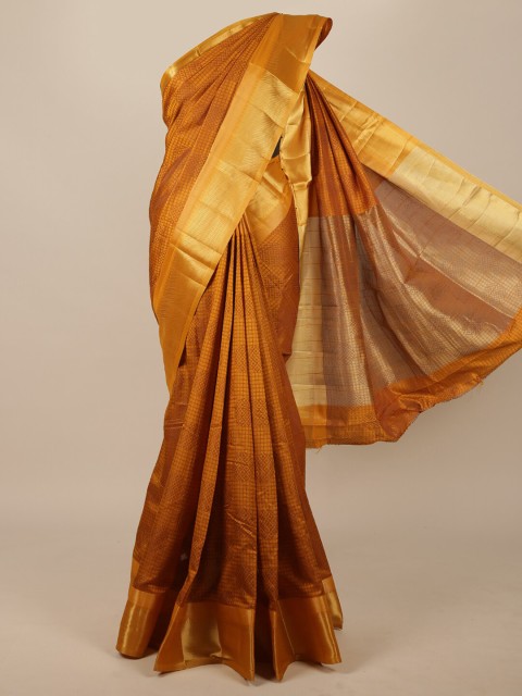 

Pothys Mustard Yellow & Gold-Toned Woven Design Jute Silk Saree