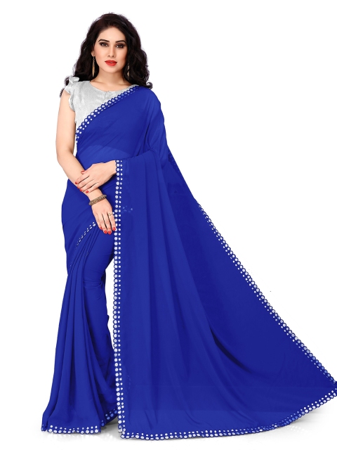 

KALINI Blue & White Mirror Work Saree