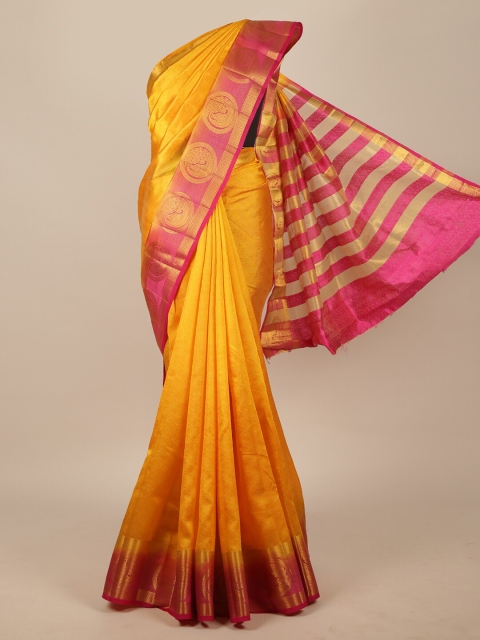 

Pothys Yellow & Pink Woven Design Zari Jute Silk Saree