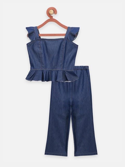 

LilPicks Girls Blue Corset Top with Flared Culottes Co-ord Set