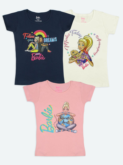 

Barbie Girls Multicoloured Pack of 3 Barbie Character Printed T-shirts, Multi
