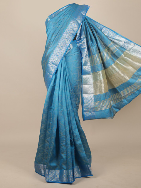 

Pothys Blue & Silver-Toned Woven Design Jute Silk Saree