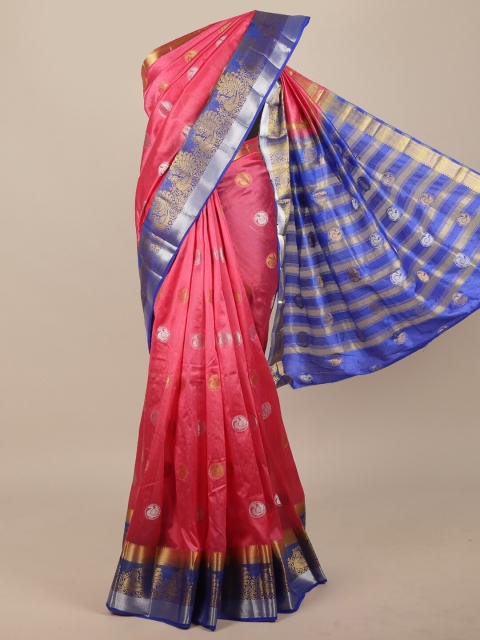

Pothys Pink & Blue Woven Design Zari Jute Silk Saree
