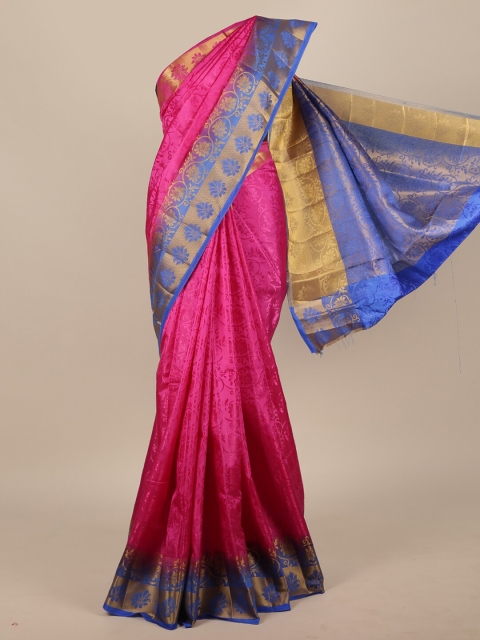 

Pothys Magenta & Blue Floral Zari Jute Silk Saree