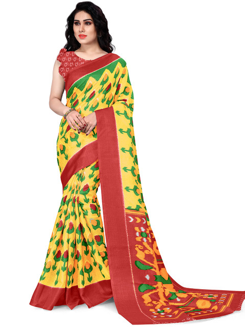 

KALINI Yellow & Red Floral Art Silk Saree