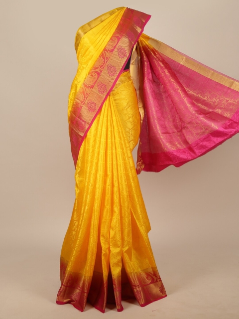 

Pothys Yellow & Pink Woven Design Zari Jute Silk Saree