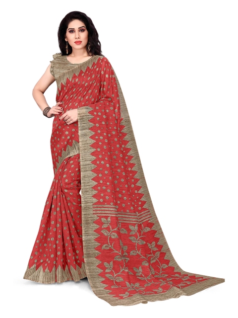 

KALINI Red & Beige Printed Art Silk Khadi Saree