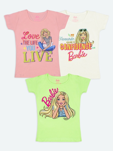 

Barbie Girls Pack of 3 Multicolored Barbie Printed Cotton T-shirts, Multi