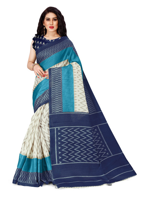 

KALINI Off White & Blue Art Silk Saree