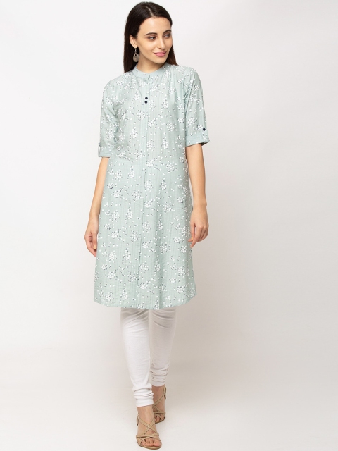

TANKHI Women Green Floral A-line Kurta