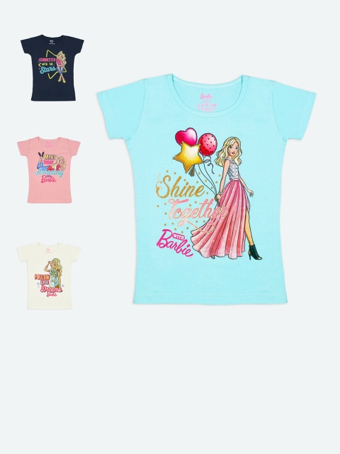 

Barbie Girls Pack Of 4 Multicoloured Barbie Graphic Printed Pure Cotton T-shirts, Multi