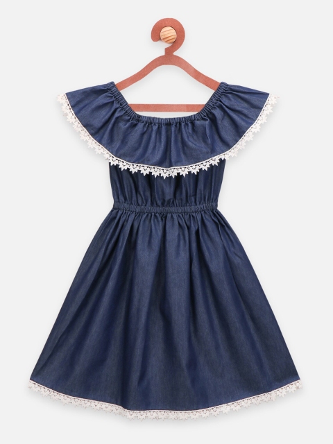 

LilPicks Blue Off-Shoulder Denim Midi Dress