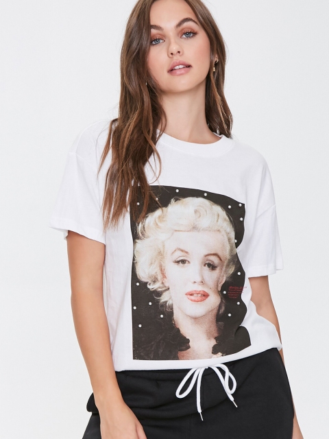 

FOREVER 21 White Marilyn Monroe Graphic Printed Knitted Top