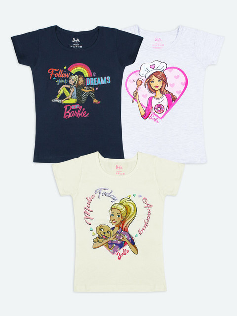 

Barbie Girls Pack Of 3 Barbie Printed T-shirt, Navy blue