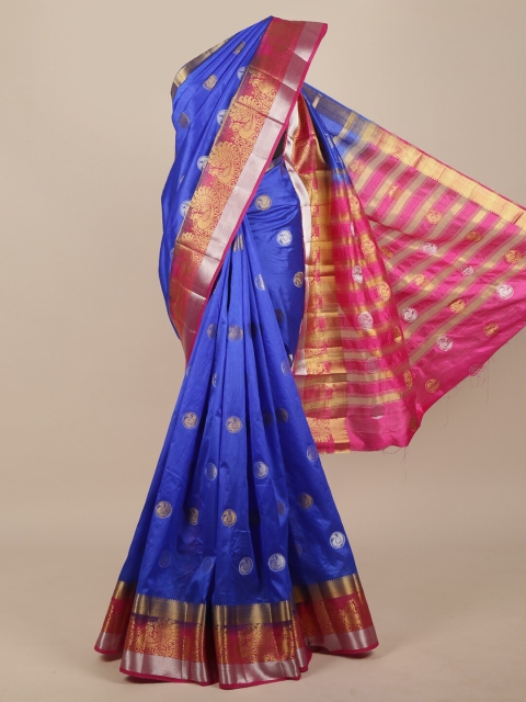 

Pothys Blue & Pink Ethnic Motifs Zari Jute Silk Saree