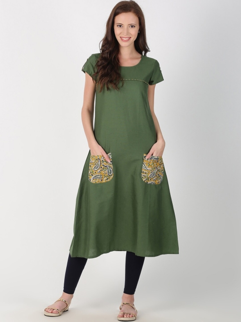 

Saffron Threads Women Green Round Neck A-Line Kurta