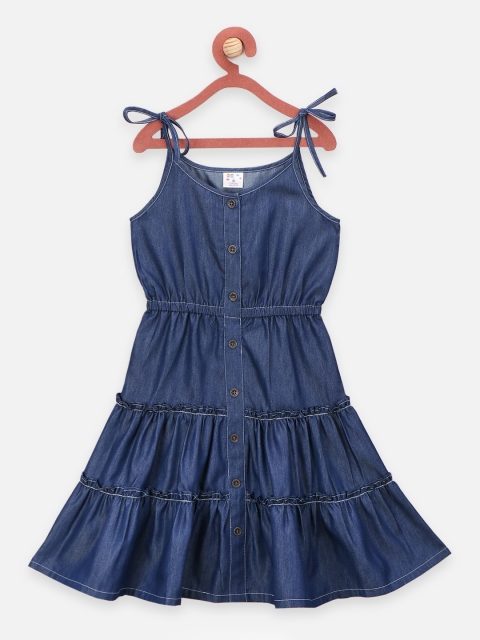

LilPicks Girls Blue Denim Tiered Dress