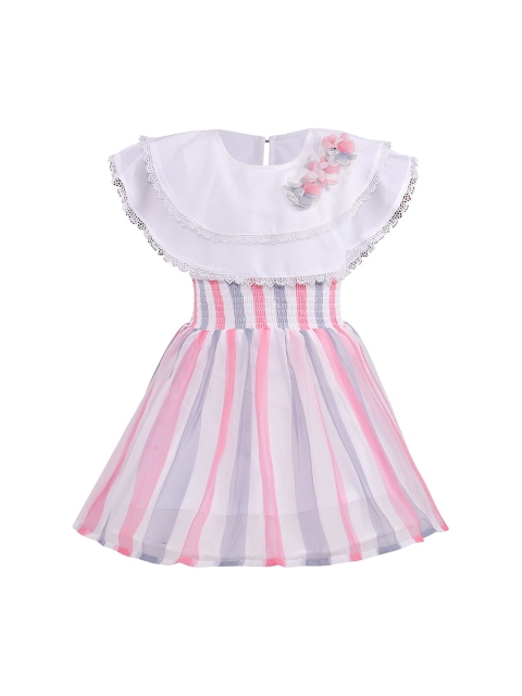 

Wish Karo Girls Pink Striped Georgette Dress