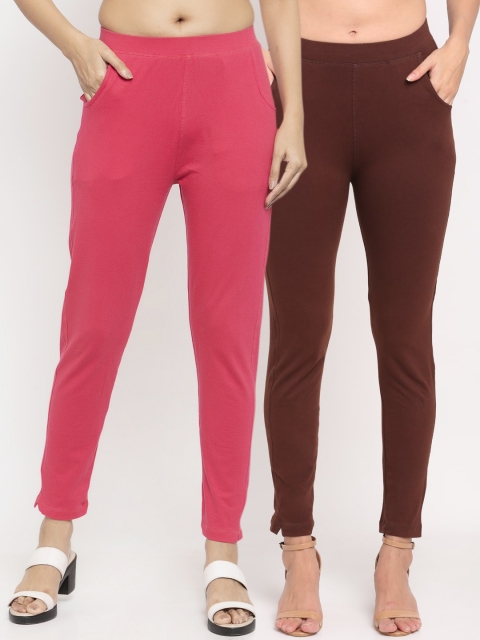 

NEUDIS Women Pack Of 2 Solid Ankle-Length Leggings, Brown