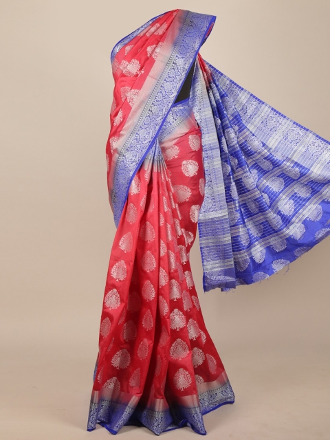 

Pothys Red & Blue Floral Zari Jute Silk Saree