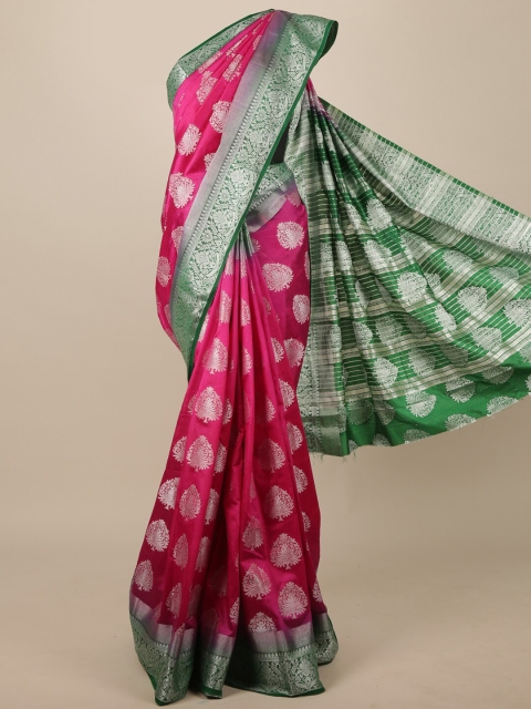 

Pothys Pink & Green Woven Design Zari Jute Silk Saree