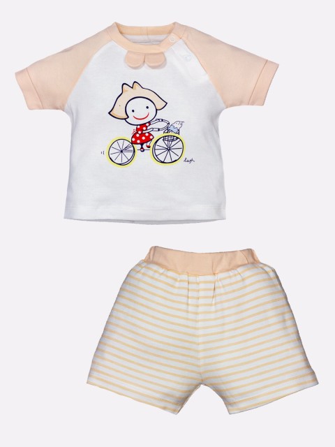 

BABY GO Girls White & Peach-Coloured Printed Top with Shorts