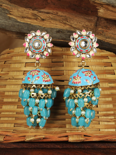 

ANIKAS CREATION Turquoise Blue Contemporary Jhumkas Earrings