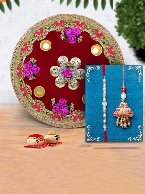 

TIED RIBBONS Multicolored Lumba Rakhi Set with Puja Thali & Roli Chawal, Multi