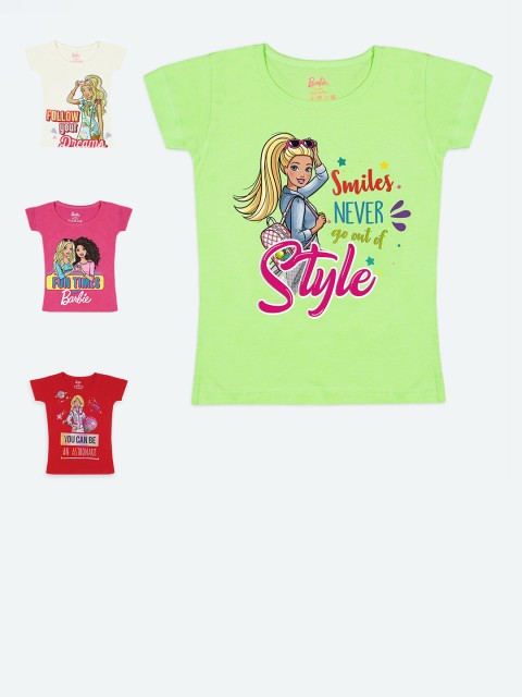 

Barbie Girls Pack of 4 Barbie Printed T-shirt, Multi