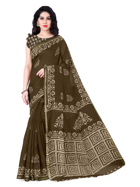 

KALINI Olive Green & Beige Ethnic Motifs Zari Saree