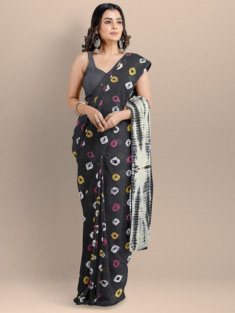 

BharatSthali Black & White Pure Cotton Block Print Saree