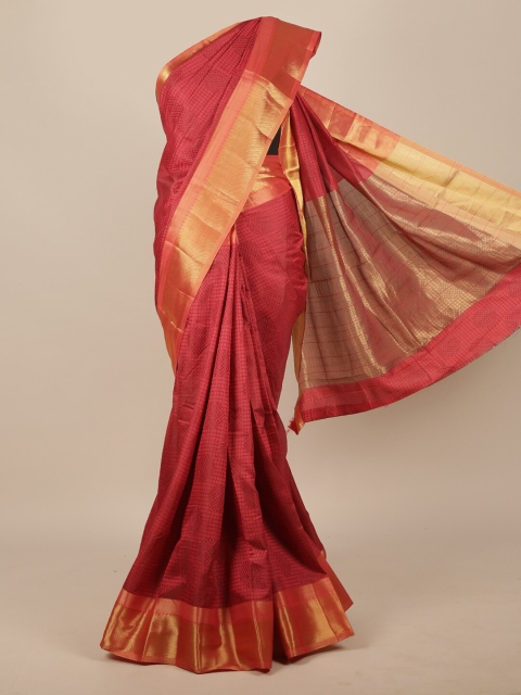 

Pothys Red & Gold-Toned Woven Design Jute Silk Saree