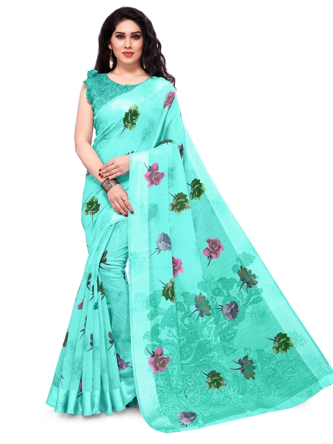 KALINI Sea Green & Pink Floral Zari Bagh Saree
