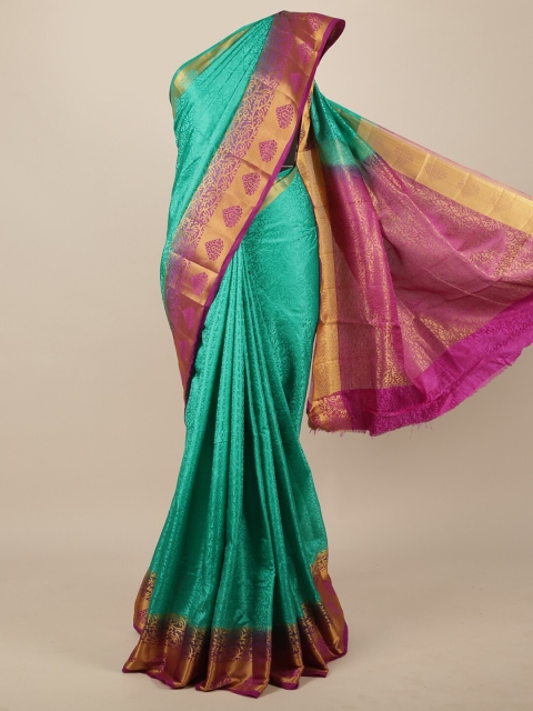 

Pothys Sea Green & Gold-Toned Paisley Zari Jute Silk Saree