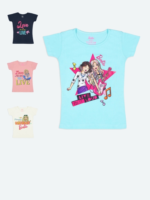 

Barbie Girls Pack Of 4 Barbie Printed Pure Cotton T-shirt, Blue