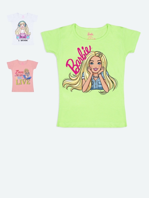 

Barbie Girls Pack Of 3 Pure Cotton Barbie Printed Pure Cotton T-shirts, White